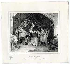 Antique Print-CHILDREN-HELP-ASSIST-MOTHER-ALPHABET-PL.16-Charlet-1835