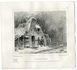Antique Print-MEN-SOLDIERS-HOSPITABLE-BUILDING-ALPHABET-PL.8-Charlet-1835