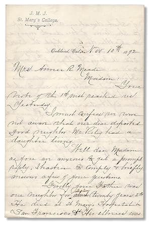 [1892 Autograph Letter Signed by School Founder John Downey, i.e., Brother Sabinian, writing from...