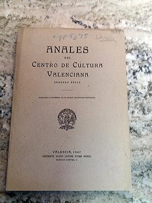 ANALES DEL CENTRO DE CULTURA VALENCIANA. Segunda época. Tomo XV. Año VIII. Enero-Abril 1947. nº 17