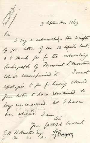 QUEEN VICTORIA  autograph letter signed, to Tennyson, October