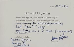 Eigenhändiges Schriftstück m.U. Wien 11.9.1972. 1 S. Quer 16°.