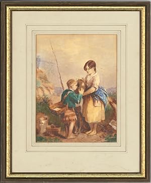 C. J. Cookes - Signed 1856 Watercolour, Victorian Children Fetching Water