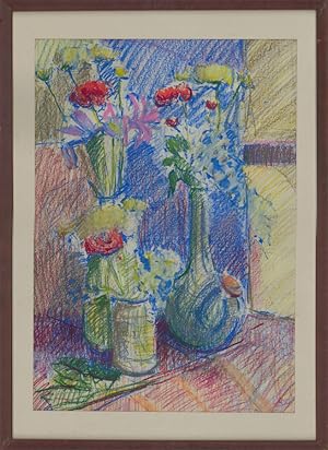 Gerald Roberts - Signed & Framed Contemporary Pastel, Vibrant Flower Composition