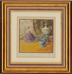 Henry John Heros - Framed 1921 Watercolour, Still Life with Figurine