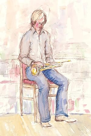 Ann Matthews - 20th Century Watercolour, Seated Male Figure with Trumpet