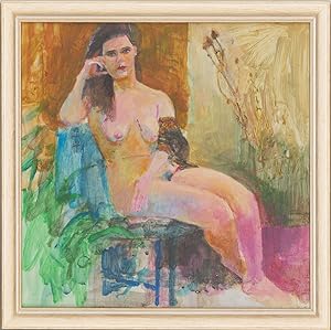 Seller image for John Ivor Stewart PPPS (1936-2018) - Contemporary Acrylic, Nude on Blue Chair for sale by Sulis Fine Art