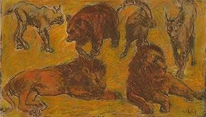 Seller image for Ronald Olley (b.1923) - c. 2000 Etching, Wild Mammals in Yellow for sale by Sulis Fine Art
