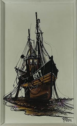 Framed Contemporary Acrylic - Black ship