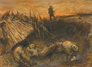 Ronald Olley (b.1923) - Signed c. 2000 Acrylic, Sombre Battlefield Scene