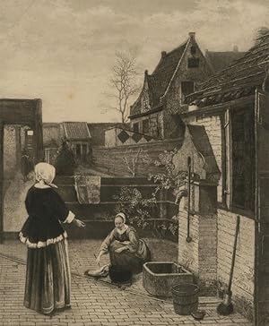 Image du vendeur pour P.J. Hendsen after P. De Hooch - Early 20th Century Etching, Woman and her Maid mis en vente par Sulis Fine Art