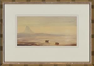 Bild des Verkufers fr Robert Lees - Signed & Framed 20th Century Watercolour, Lindisfarne zum Verkauf von Sulis Fine Art