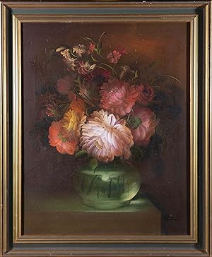 Preston - Contemporary Acrylic, Green Vase with Flowers