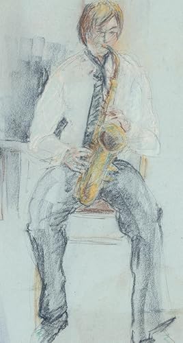 Seller image for Ann Matthews - 20th Century Pastel, Portrait of a Man with a Saxophone for sale by Sulis Fine Art