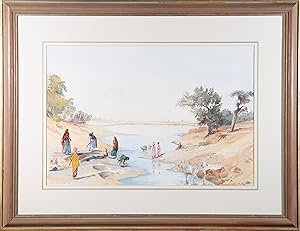 Seller image for Jonathan Savill - 1999 Watercolour, Women at the Well for sale by Sulis Fine Art