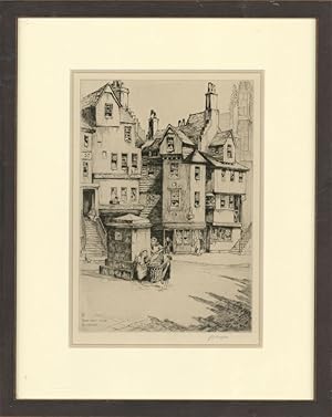 J. S. C Simpson - Signed & Framed 20th Century Etching, John Knox, Edinburgh