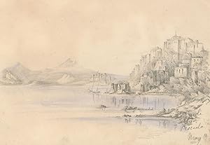 Bild des Verkufers fr 1860 Graphite Drawing - The City on the Rocks zum Verkauf von Sulis Fine Art