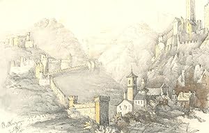 Bild des Verkufers fr 1860 Graphite Drawing - Bellinzona, Switzerland zum Verkauf von Sulis Fine Art