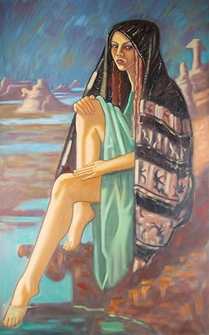 Bild des Verkufers fr Richard Turneramon (1940-2013) - Signed 2007 Oil, Oasis Woman zum Verkauf von Sulis Fine Art