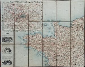 "CARTE NORMANDIE-BRETAGNE-VENDEE 1902" Carte originale entoilée / Litho éditée par les usines DE ...