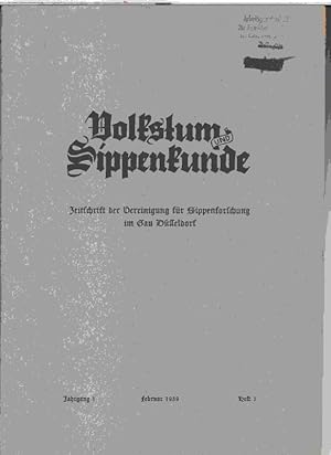 Volkstum und Sippenkunde. Kompletter 1. ( einziger ) Jahrgang 1939, Hefte 1 - 6 in 4 Heften. Zeit...