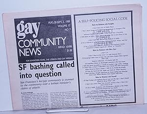 Bild des Verkufers fr GCN: Gay Community News; the weekly for lesbians and gay males; vol. 17, #7, August 20- Sept. 2, 1989; SF bashing called into question zum Verkauf von Bolerium Books Inc.