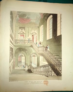 British Museum, Hall & Staircase. 1808. Hand Coloured Aquatint.