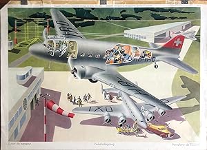 Schulwandbild von Hans Erni, 1941, Nr. 31, Verkehrsflugzeug | Avion de transport | Aereo da turismo