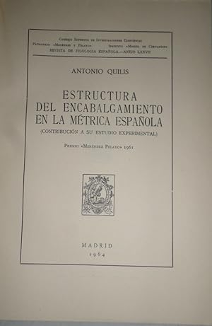 Imagen del vendedor de Estructura del encabalgamiento en la mtrica espaola. a la venta por Librera Anticuaria Antonio Mateos