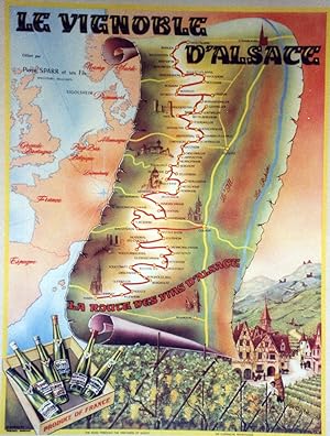 "Le VIGNOBLE d'ALSACE" / Affiche originale entoilée / Offset par P. BARBIER / PUBLIDEAL Bordeaux ...