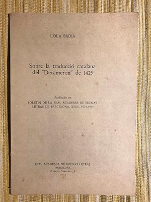 Immagine del venditore per Sobre la traducci catalana del "Decameron" de 1429 venduto da Campbell Llibres