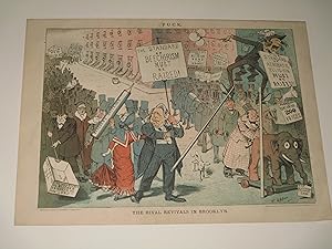 Seller image for 1881 Puck Lithograph of "The Revival Revivals In Brooklyn" - The Standard of Beecherism Must Be Raised - 19th Century Religious Satire for sale by rareviewbooks