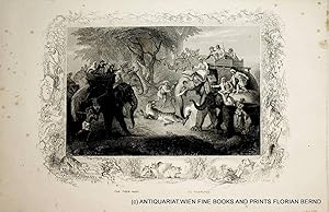 The Tiger Hunt, India, original antique print about 1840