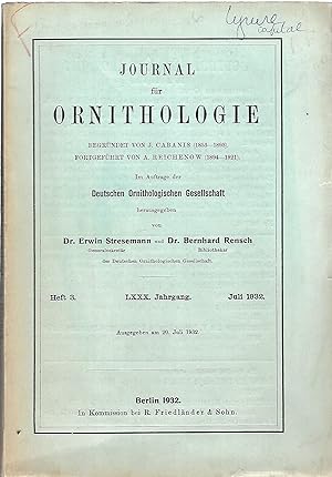 Imagen del vendedor de Journal fr Ornithologie July 1932 number 3 a la venta por LES TEMPS MODERNES