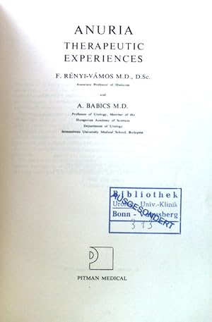 Immagine del venditore per Anuria: Therapeutic Experiences; venduto da books4less (Versandantiquariat Petra Gros GmbH & Co. KG)