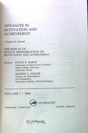 Image du vendeur pour Effects of School Desegregation on Motivation and Achievement; Advances in Motivation & Achievement; Volume 1; mis en vente par books4less (Versandantiquariat Petra Gros GmbH & Co. KG)