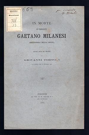 Bild des Verkufers fr In morte del Commendatore Gaetano Milanesi zum Verkauf von Sergio Trippini