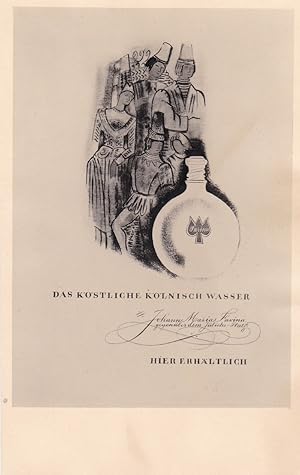 Imagen del vendedor de Das Kstliche Klnisch Wasser. Postkarte / Ansichtskarte (Werbemittel). Original-Werbemittelentwurf fr das zeitgenssische Produkt des Klner Parfumherstellers. a la venta por Antiquariat Schwarz & Grmling GbR