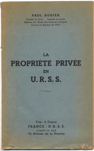 Seller image for La proprit prive en U.R.S.S. for sale by Johann Nadelmann Antiquariat