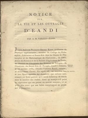 Seller image for NOTICE SUR LA VIE ET LES OUVRAGES D'EANDI. Estratto da "Mmoires de l'Acadmie de Turin", tomo VI. 1799 circa. for sale by studio bibliografico pera s.a.s.