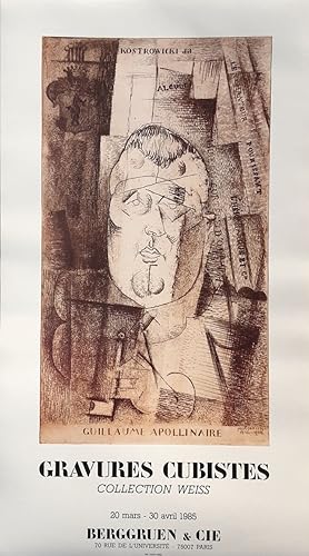 Imagen del vendedor de GRAVURES CUBISTES - Collection Weiss - (Galerie Berggruen Paris, Original-Ausstellungsplakat, 1985, 20 mars-30 avril / mit dem Bild Guillaume Apollinaire von Louis Marcoussis) a la venta por BuchKunst-Usedom / Kunsthalle