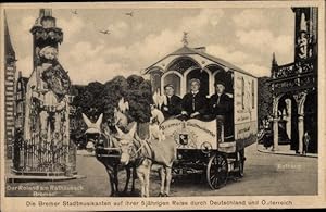 Image du vendeur pour Ansichtskarte / Postkarte Hansestadt Bremen, Roland, Die Bremer Stadtmusikanten, 5 jhrige Reise durch Deutschland u. st. mis en vente par akpool GmbH