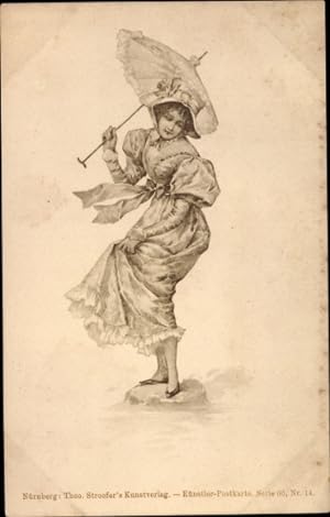 Künstler Ansichtskarte / Postkarte Elegante Dame mit Sonnenschirm - Verlag: Theo Stroefer 86 14