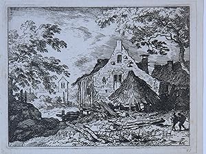 [Antique landscape print, etching] The haybarn with the movable roof, published 1631-1675, 1 p.