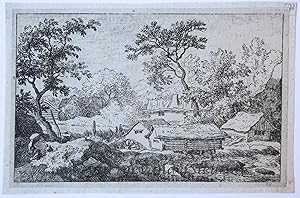 [Antique landscape print, etching] The watermill near the waterfall, published 1631-1675, 1 p.