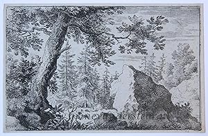 [Antique print, etching] The boulder in the woods, published ca. 1631-1675, 1 p.