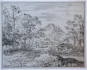 [Antique landscape print, etching] The broad river, published 1631-1675, 1 p.