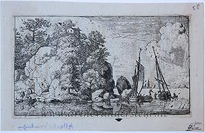 [Antique print, etching] The two boats on the river, published between 1631-1675, 1 p.