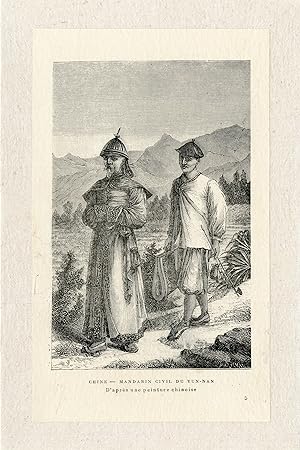 "CHINE : MANDARIN CIVIL DU YUN-NAN" / Gravure par MARICHAL originale entoilée (1896)