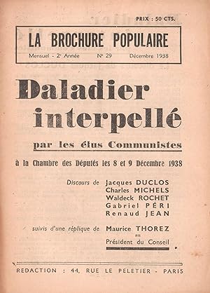 Daladier interpellé par les élus Communistes à la Chambre des Députés les 8 et 9 décembre 1938